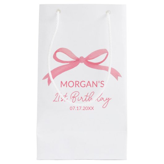 Roze Strik Verjaardagsfeestje Schattige Naam Klein Cadeauzakje (Voorkant)