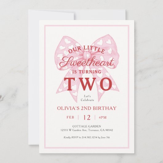 Roze Strik Verloofde Is Eén Meisje 2de Verjaardag Kaart (Voorkant)