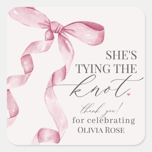 Roze strik verwikkelt de knoop bruids douche party vierkante sticker (Voorkant)