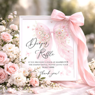 Roze Strik Vlinder Baby Shower Luier Raffle Poster