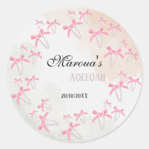 Roze strik voor babymeisjes evenementen - bewerkba ronde sticker