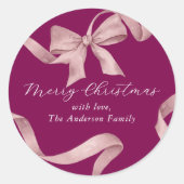 Roze strik Vrolijk kerstfeest Ronde Sticker (Voorkant)