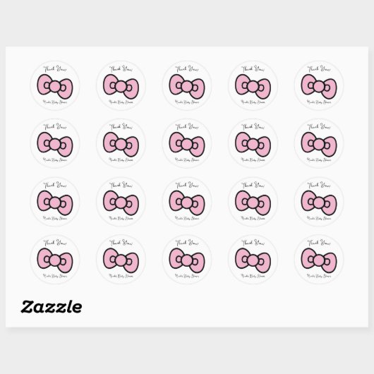 Roze strik vrolijke baby shower verjaardagsfeestje ronde sticker (Vel)