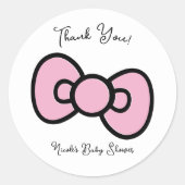 Roze strik vrolijke baby shower verjaardagsfeestje ronde sticker (Voorkant)