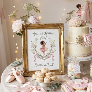 Roze Strik Watereffect Ballerina Verjaardag Zoete Poster
