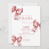 Roze strik Waterverf 1e verjaardag Kaart (Voorkant)