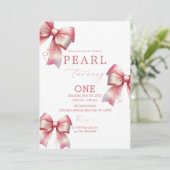 Roze strik Waterverf 1e verjaardag Kaart (Staand voorkant)