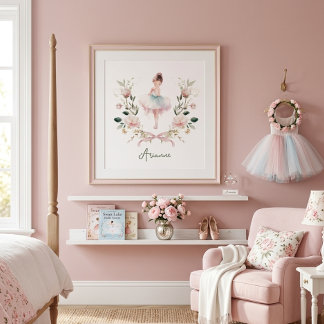 Roze Strik Waterverf Ballerina Slaapkamer Meisjes Poster