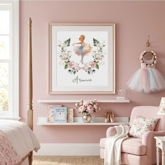 Roze Strik Waterverf Ballerina Slaapkamer Meisjes Poster
