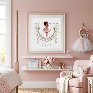 Roze Strik Waterverf Ballerina Slaapkamer Meisjes Poster