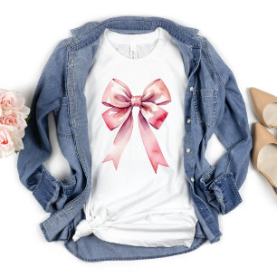 Roze Strik Waterverf Coquette Esthetisch Preppy T-shirt