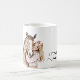 Roze strik western boerderij cowgirl paard koffiemok