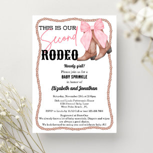 Roze strik western tweede rodeo baby shower kaart
