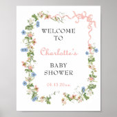 Roze Strik Wilde Bloem Baby Shower Welkom Poster (Voorkant)