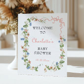 Roze Strik Wilde Bloem Baby Shower Welkom Poster