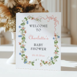 Roze Strik Wilde Bloem Baby Shower Welkom Poster