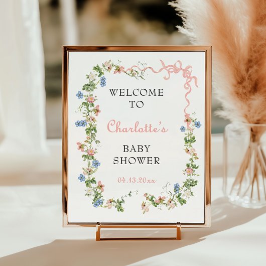 Roze Strik Wilde Bloem Baby Shower Welkom Poster