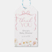 Roze strik wilde bloem whimsical Dank je Cadeaulabel (Voorkant)