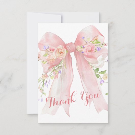 Roze Strik Wilde Bloemen Dank Je Bedankkaart (Voorkant)