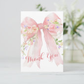 Roze Strik Wilde Bloemen Dank Je Bedankkaart (Staand voorkant)