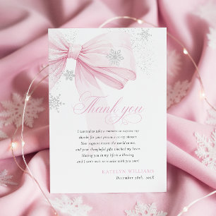 Roze Strik Winter Baby Shower Bedankkaart