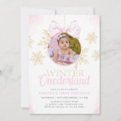 Roze strik Winter Nederland Meisje Eerste Verjaard Kaart (Voorkant)