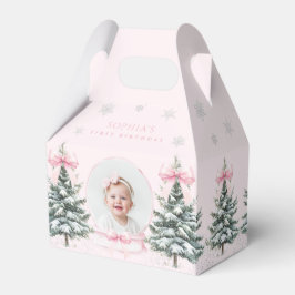 Roze Strik Winter ONEderland Eerste Verjaardag Bedankdoosjes