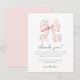 Roze Strik Winter Sneeuwvlok Baby Shower Notitiekaartje