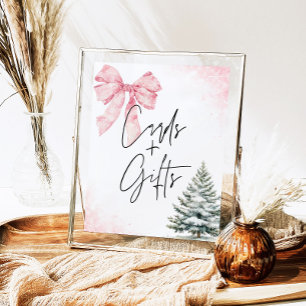 Roze Strik Winter Sneeuwvlok BabyShower Kaarten & Poster