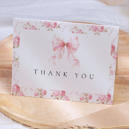 Roze Strik Woonstijl Bloemige Baby Shower Bedankka Bedankkaart
