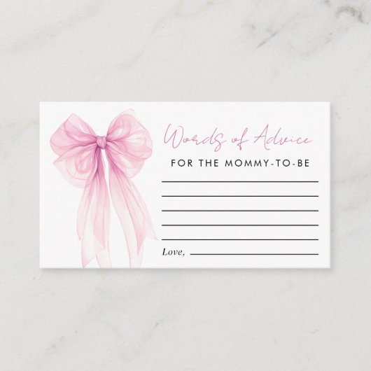 Roze strik Woorden van advies Baby Girl Shower Informatiekaartje (Voorkant)