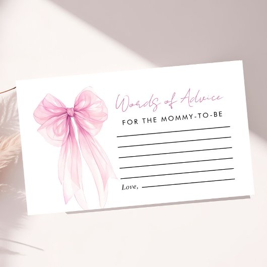 Roze strik Woorden van advies Baby Girl Shower Informatiekaartje
