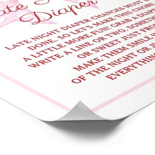 Roze Strik Zachtgekoesterde Baby Shower Late Night Poster (Hoek)