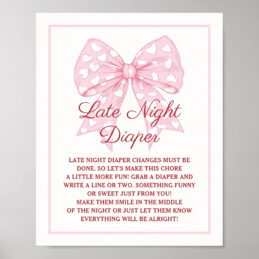 Roze Strik Zachtgekoesterde Baby Shower Late Night Poster (Voorkant)