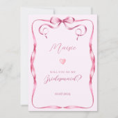 Roze strik zal je mijn bruidsmeisje aanzoek kaart (Voorkant)