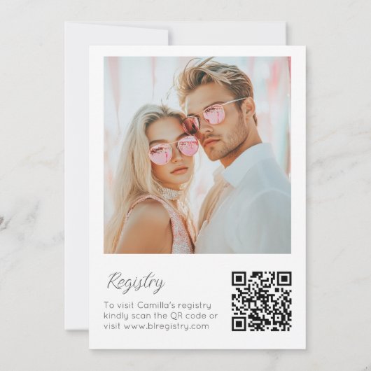 Roze strik Ze bindt de knoop Foto QR Bridal Kaart (Achterkant)