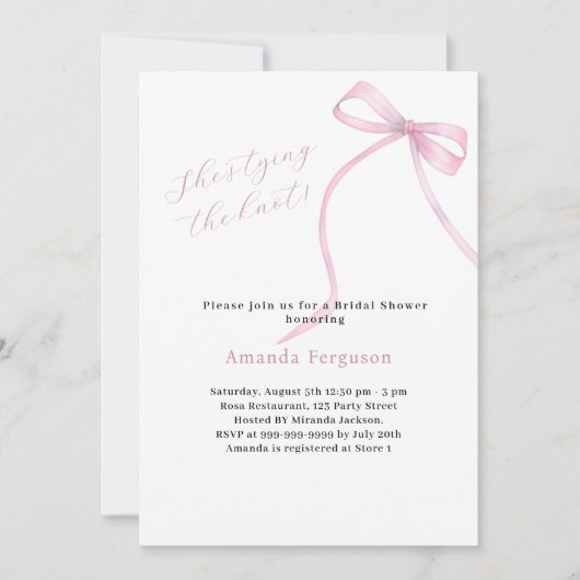 Roze strik Ze bindt het knoop Vrijgezellenfeest Kaart (Voorkant)