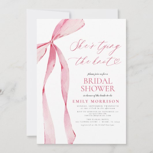 Roze strik Ze is het knopen van de knoop Foto Vrij Kaart (Voorkant)