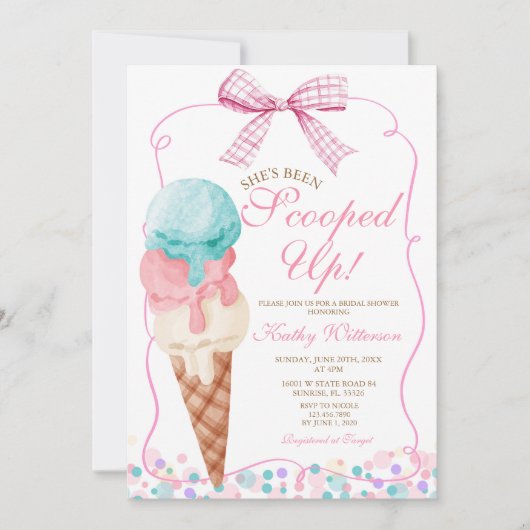 Roze strik Ze is Scoop Ice Cream Vrijgezellenfeest Kaart (Voorkant)
