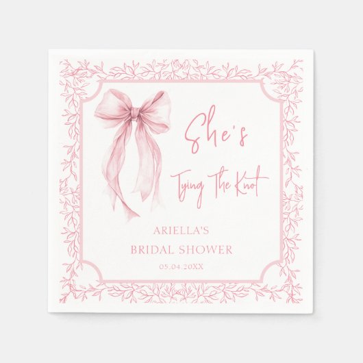 Roze Strik Ze Knoopt de Knoop Bruidsfeest Servet (Voorkant)