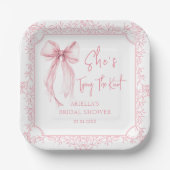 Roze Strik Ze Krijgt De Knoop Bruidsfeest Papieren Bordje (Voorkant)