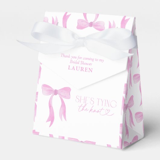 Roze strik zij is aan het trouwen bruidsfeest bedankdoosjes (Voorkant Zijde)