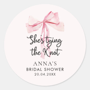 Roze Strik Zij Knoopt De Knoop Bruidsbruiloft Ronde Sticker
