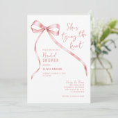 Roze Strik Zij Knoopt de Knoop Bruidsfeest Kaart (Staand voorkant)