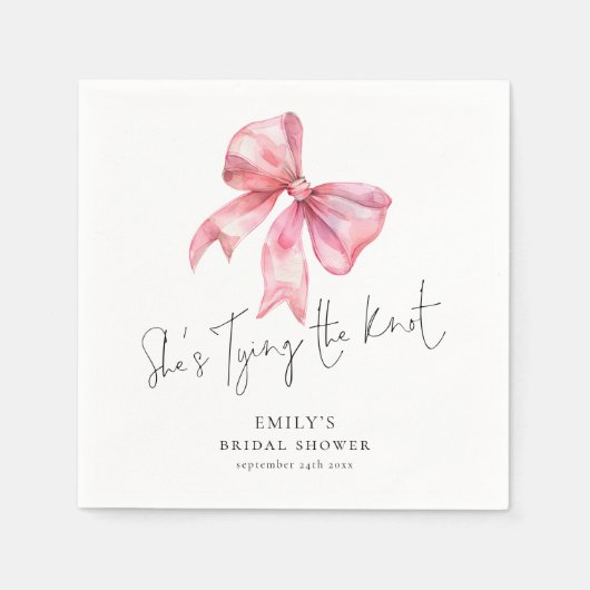 Roze Strik Zij Knoopt de Knoop Bruidsfeest Servet (Voorkant)
