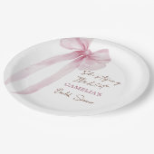 Roze Strik Zij Krijgt De Knoop Bruidsfeest Papieren Bordje (Gekanteld)