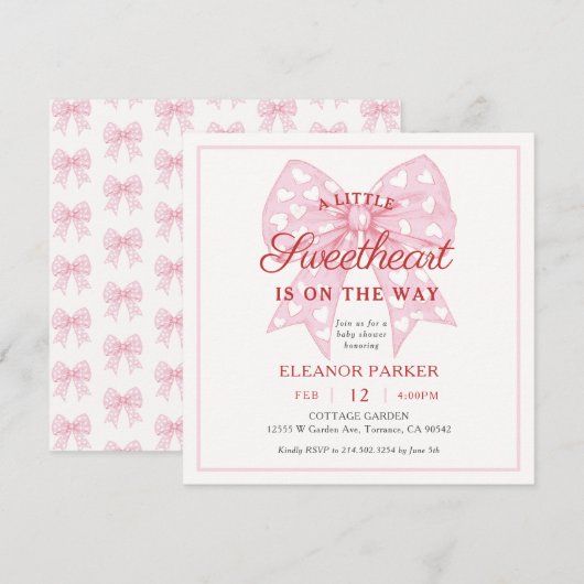 Roze Strik ZSweetheart Baby Shower Vierkant Kaart (Voorkant / Achterkant)