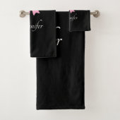 Roze strik zwart en wit Polka Dots Naam Bad Handdoek (Insitu)