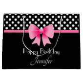 Roze strik zwart en wit Polka Dots Verjaardag Groot Cadeauzakje (Voorkant)