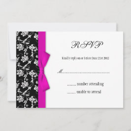 Roze strik zwart-wit bruiloftsbloem RSVP Kaartje